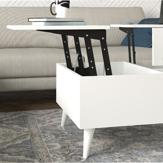 Τραπεζάκι σαλονιού Roy με σερβιτόρο χρώμα λευκό 121x69x40εκ.