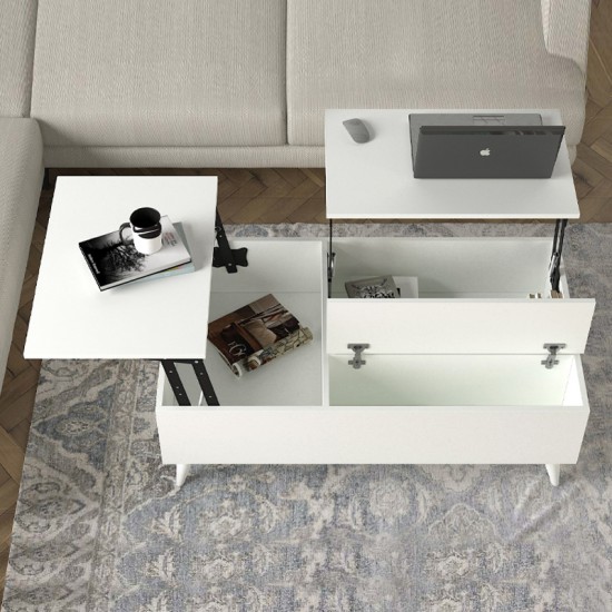 Τραπεζάκι σαλονιού Roy με σερβιτόρο χρώμα λευκό 121x69x40εκ.