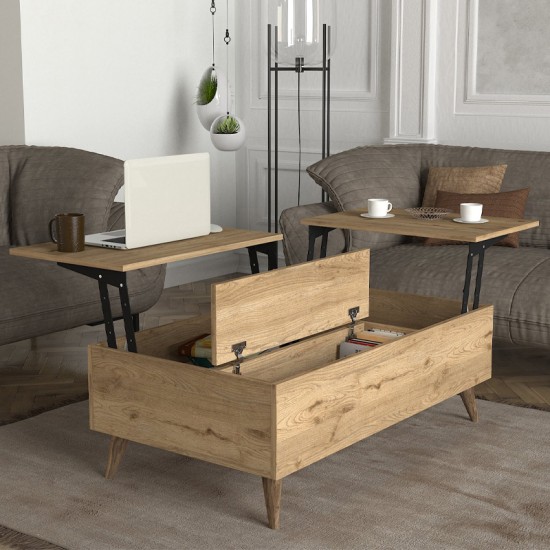 Τραπεζάκι σαλονιού Roy με σερβιτόρο χρώμα sepet oak 121x69x40εκ.