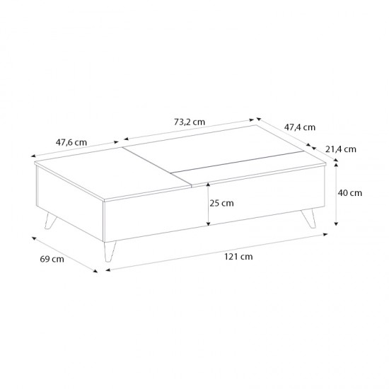 Τραπεζάκι σαλονιού Roy με σερβιτόρο χρώμα sepet oak 121x69x40εκ.
