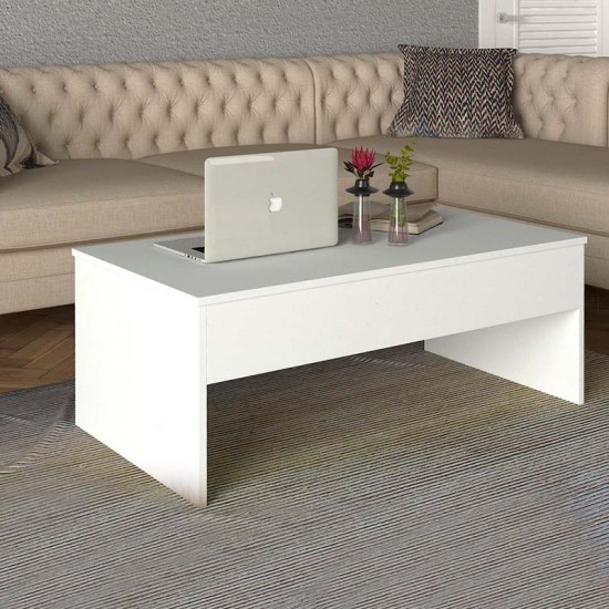 Τραπεζάκι σαλονιού Devon με σερβιτόρο από μελαμίνη χρώμα λευκό 110x60x44,8εκ.