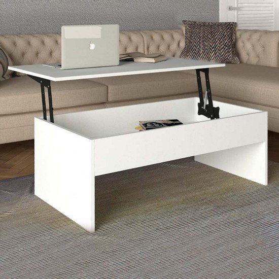 Τραπεζάκι σαλονιού Devon με σερβιτόρο από μελαμίνη χρώμα λευκό 110x60x44,8εκ.