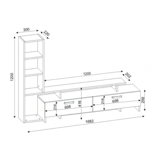Σύνθεση τηλεόρασης Simal από μελαμίνη με LED χρώμα λευκό - cordoba 168,2x31,3x120εκ.