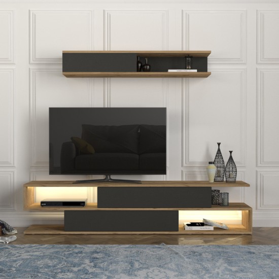 Σύνθεση τηλεόρασης Manet με LED χρώμα sepet oak - ανθρακί 180x29,5x39εκ.