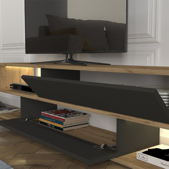 Σύνθεση τηλεόρασης Manet με LED χρώμα sepet oak - ανθρακί 180x29,5x39εκ.
