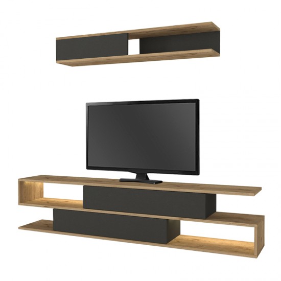Σύνθεση τηλεόρασης Manet με LED χρώμα sepet oak - ανθρακί 180x29,5x39εκ.