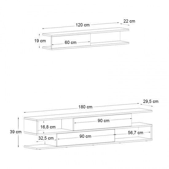 Σύνθεση τηλεόρασης Manet με LED χρώμα sepet oak - ανθρακί 180x29,5x39εκ.