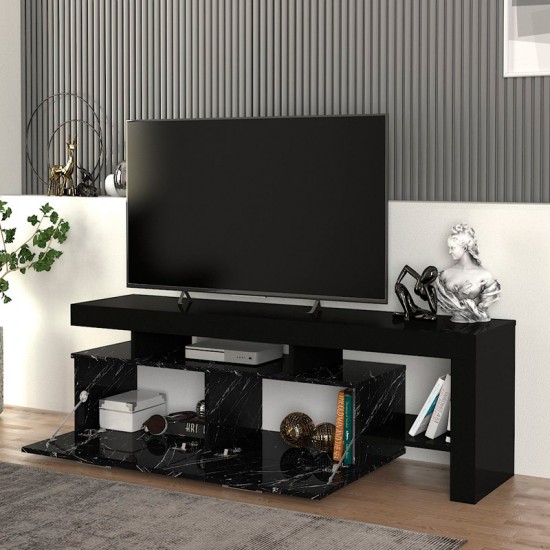 Έπιπλο τηλεόρασης Acnes χρώμα μαύρο - μαύρο εφέ μαρμάρου 160x40x53εκ.