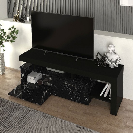 Έπιπλο τηλεόρασης Acnes χρώμα μαύρο - μαύρο εφέ μαρμάρου 160x40x53εκ.