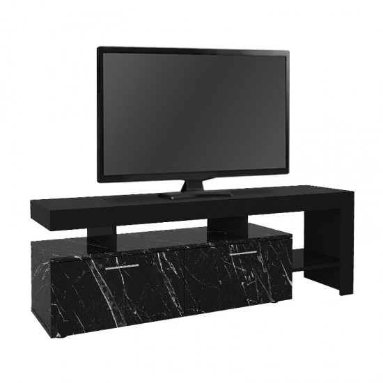 Έπιπλο τηλεόρασης Acnes χρώμα μαύρο - μαύρο εφέ μαρμάρου 160x40x53εκ.