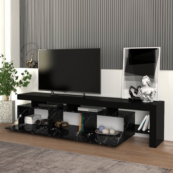 Έπιπλο τηλεόρασης Acnes χρώμα μαύρο - μαύρο εφέ μαρμάρου 220x40x52εκ.