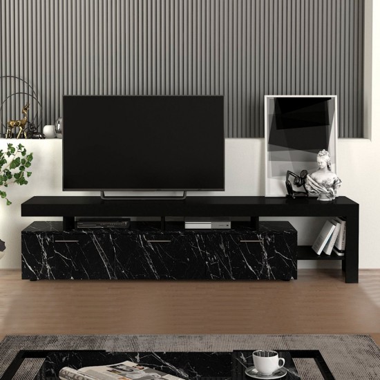 Έπιπλο τηλεόρασης Acnes χρώμα μαύρο - μαύρο εφέ μαρμάρου 220x40x52εκ.