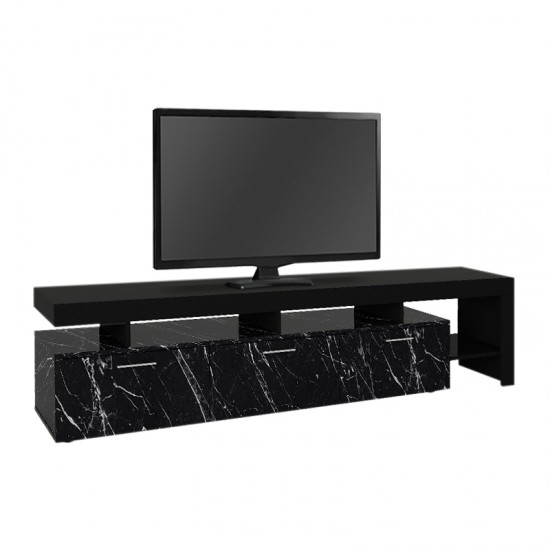 Έπιπλο τηλεόρασης Acnes χρώμα μαύρο - μαύρο εφέ μαρμάρου 220x40x52εκ.