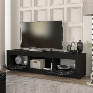 Έπιπλο τηλεόρασης Davin χρώμα μαύρο - μαύρο εφέ μαρμάρου 180x40x47εκ.