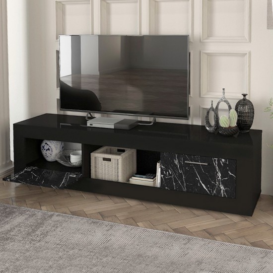 Έπιπλο τηλεόρασης Davin χρώμα μαύρο - μαύρο εφέ μαρμάρου 180x40x47εκ.