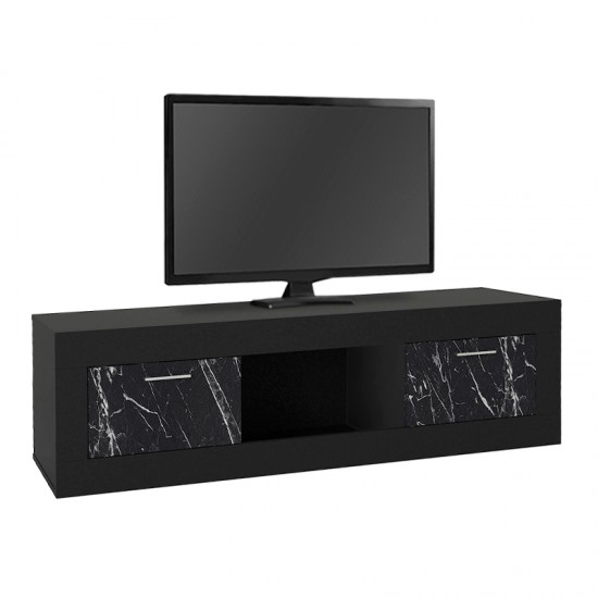 Έπιπλο τηλεόρασης Davin χρώμα μαύρο - μαύρο εφέ μαρμάρου 180x40x47εκ.
