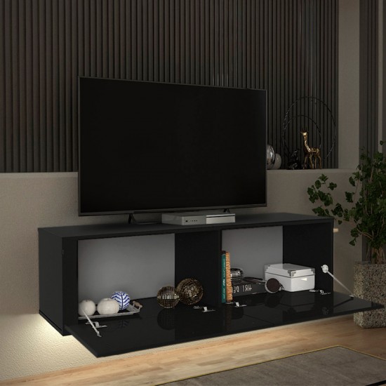 Έπιπλο τηλεόρασης επιτοίχιο Morel με LED χρώμα μαύρο 140x41,8x40εκ.