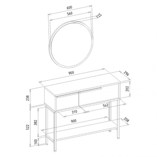 Κονσόλα με καθρέπτη Suzy χρώμα sepet oak 90x29,6x76εκ.