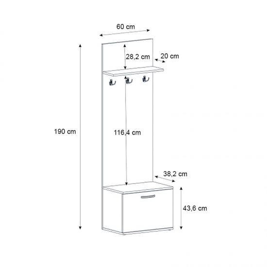 Έπιπλο εισόδου Track χρώμα καρυδί 60x38,2x190εκ.