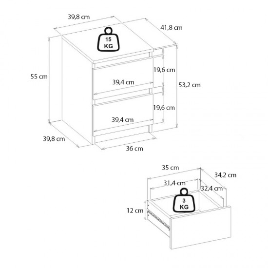 Κομοδίνο Breve χρώμα καρυδί 39,8x41,8x55εκ.
