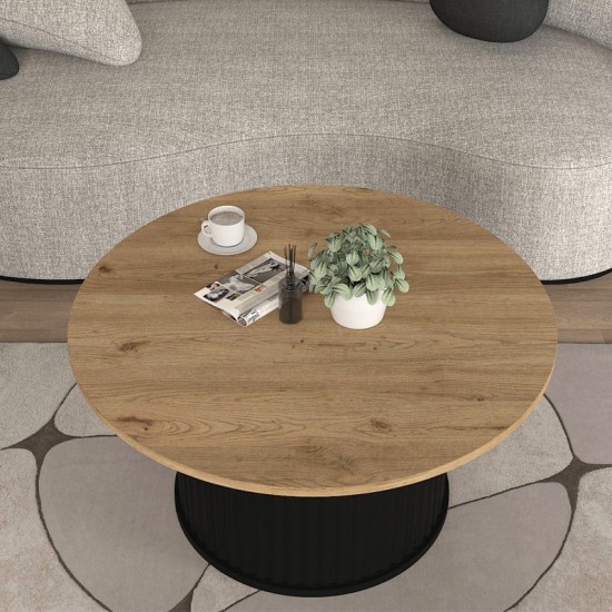 Τραπεζάκι σαλονιού Bohema χρώμα μαύρο - sepet oak Ø85x43,2εκ.