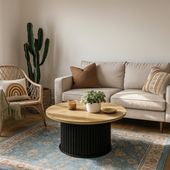 Τραπεζάκι σαλονιού Bohema χρώμα μαύρο - sepet oak Ø85x43,2εκ.