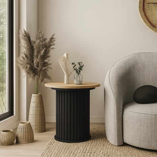 Τραπεζάκι βοηθητικό Bohema χρώμα μαύρο - sepet oak Ø50x53,2εκ.