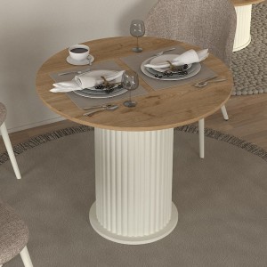 Τραπέζι Bohema χρώμα ivory - sepet oak Ø90x77,7εκ.