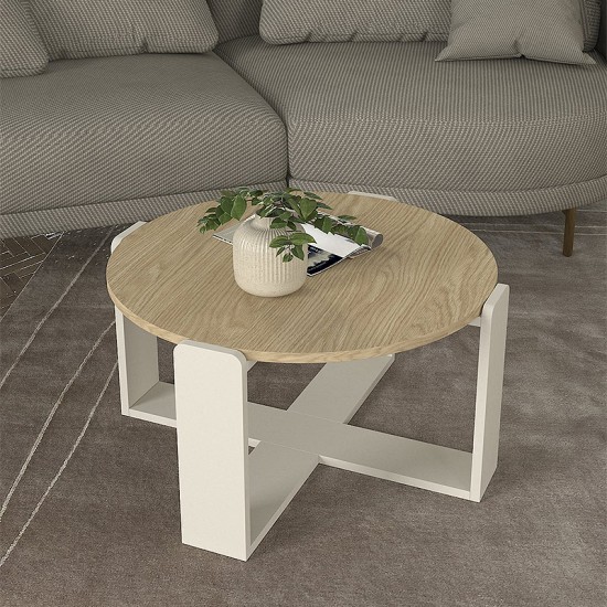 Τραπεζάκι σαλονιού Rebel χρώμα rota oak - sandstone Ø70x38εκ.