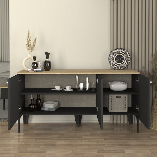 Μπουφές Pedro χρώμα ανθρακί - rota oak 150x45x75εκ.
