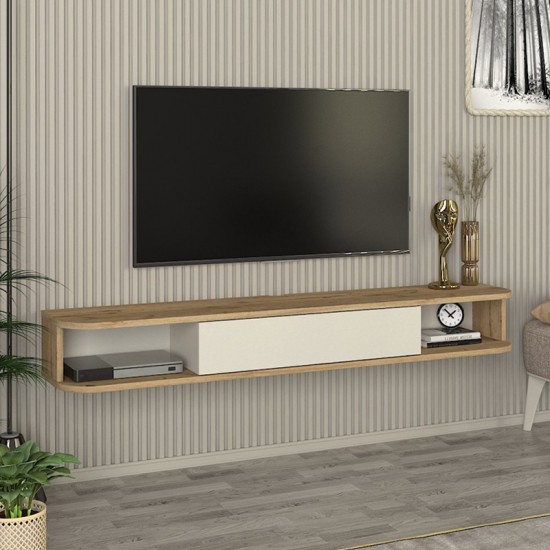 Έπιπλο τηλεόρασης επιτοίχιο Cross με LED χρώμα sepet oak - sandstone 150x29,6x19,2εκ.