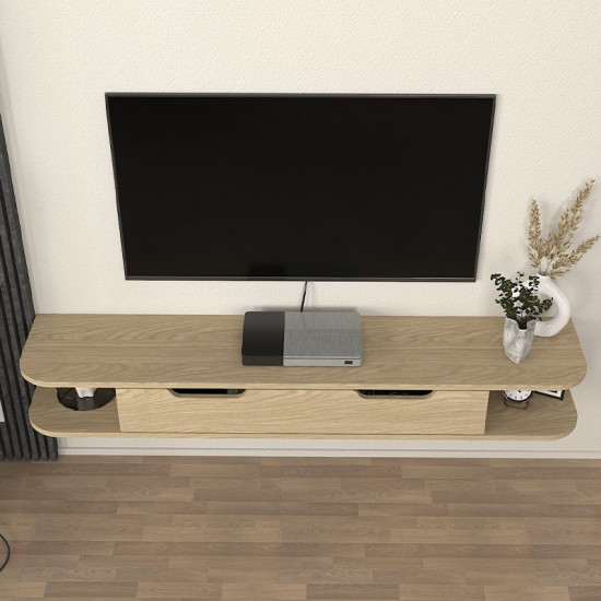 Έπιπλο τηλεόρασης επιτοίχιο Noland με LED χρώμα rota oak 150x35x19,2εκ.