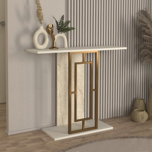 Κονσόλα Alderas χρώμα λευκό - travertine - χρυσό 90x29,6x76,8εκ.
