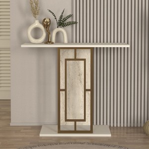 Κονσόλα Alderas χρώμα λευκό - travertine - χρυσό 90x29,6x76,8εκ.