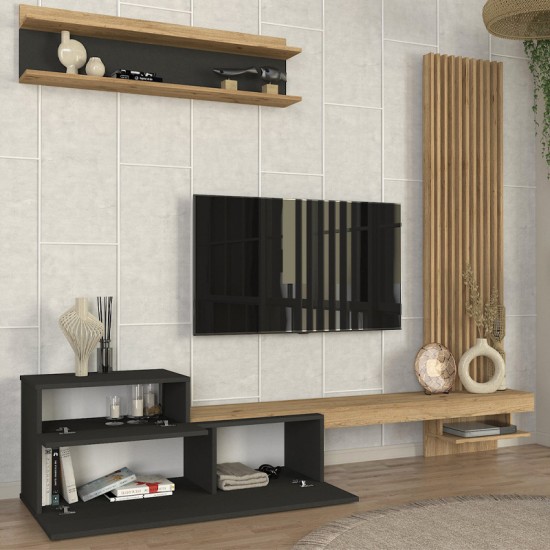 Σύνθεση τηλεόρασης Dumont χρώμα ανθρακί - sepet oak 240x36,8x200εκ.