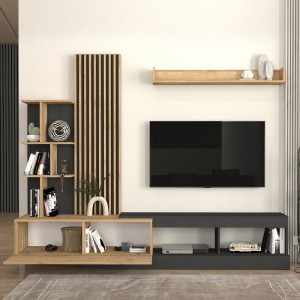 Σύνθεση τηλεόρασης Vermont χρώμα ανθρακί - sepet oak 240x40x192εκ.