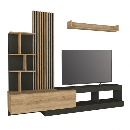 Σύνθεση τηλεόρασης Vermont χρώμα ανθρακί - sepet oak 240x40x192εκ.