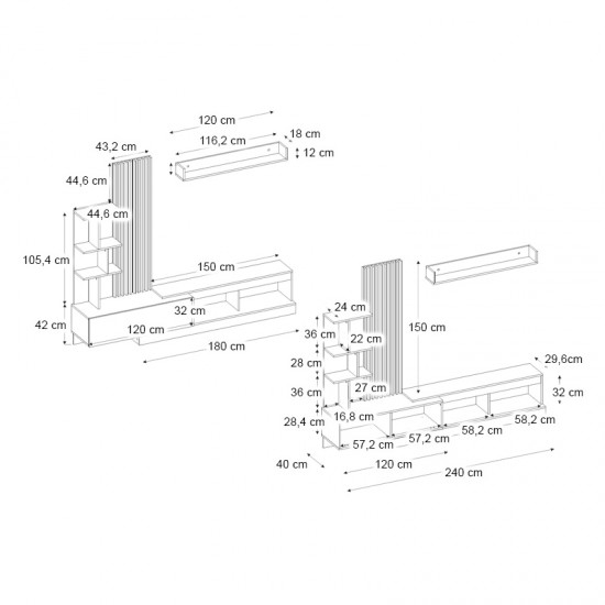 Σύνθεση τηλεόρασης Vermont χρώμα ανθρακί - sepet oak 240x40x192εκ.