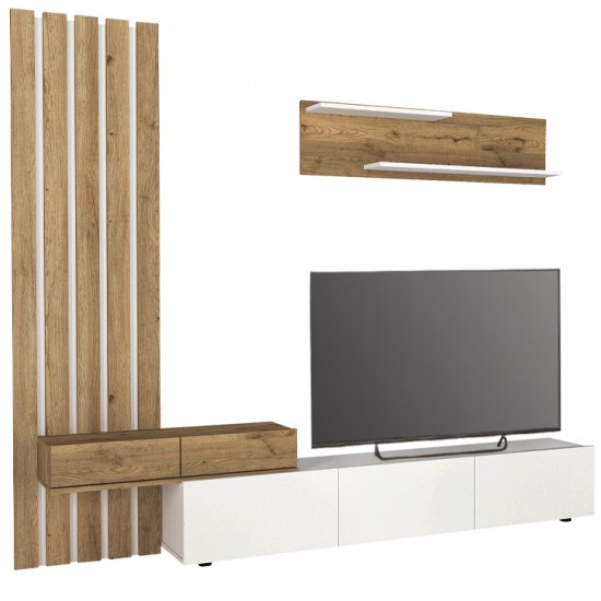 Σύνθεση τηλεόρασης Rosaline χρώμα λευκό - sepet oak 233x31,3x196,8εκ.