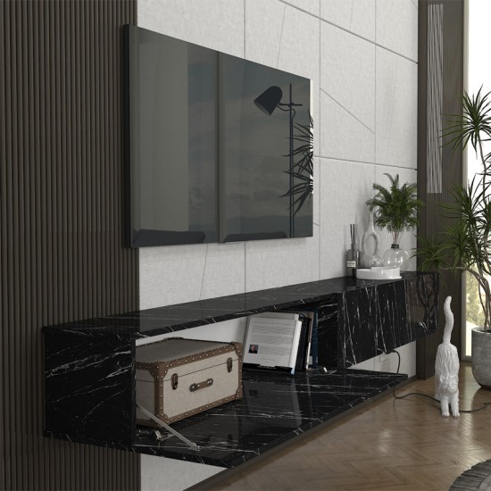 Έπιπλο τηλεόρασης επιτοίχιο Espanse χρώμα μαύρο εφέ μαρμάρου 241,8x31,7x30εκ.