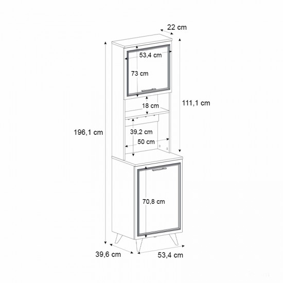 Έπιπλο κουζίνας Potter 1 χρώμα λευκό - rota oak 53,4x39,6x196,1εκ.