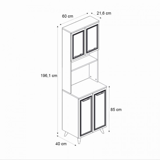 Έπιπλο κουζίνας Potter 2 χρώμα λευκό - rota oak 60x40x196,1εκ.