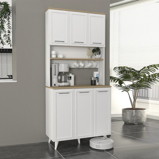 Έπιπλο κουζίνας Potter 3 χρώμα λευκό - rota oak 90x40x196,1εκ.