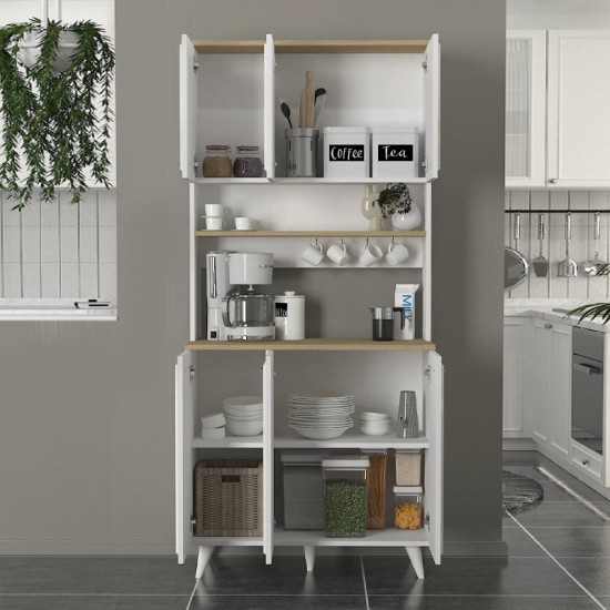 Έπιπλο κουζίνας Potter 3 χρώμα λευκό - rota oak 90x40x196,1εκ.