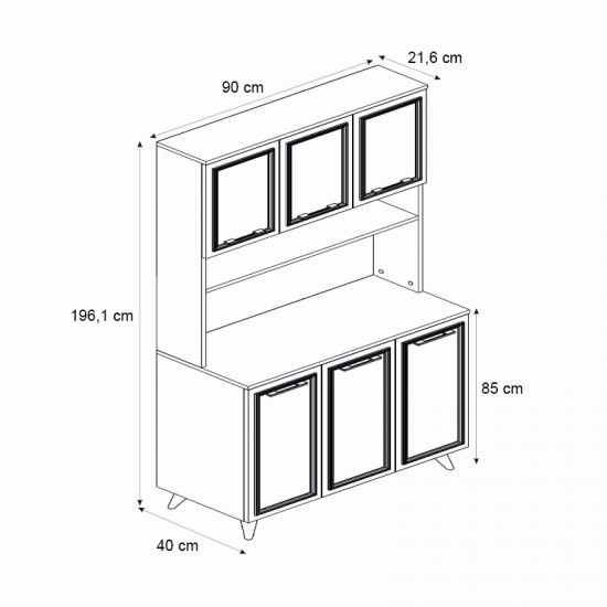 Έπιπλο κουζίνας Potter 3 χρώμα λευκό - rota oak 90x40x196,1εκ.