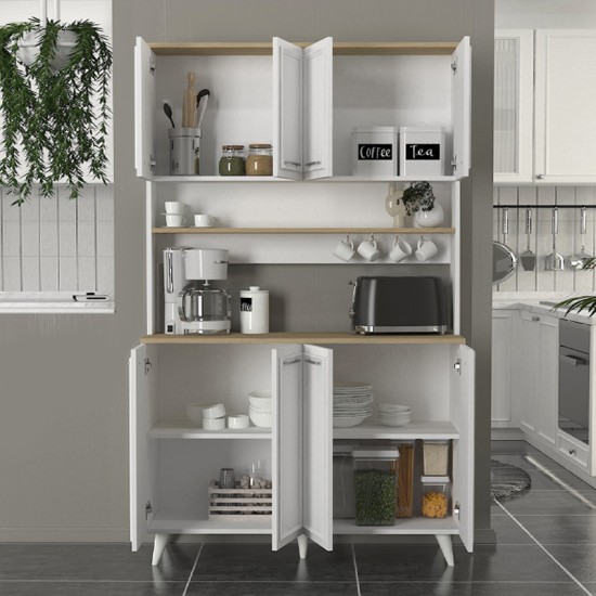 Έπιπλο κουζίνας Potter 4 χρώμα λευκό - rota oak 120x40x196,1εκ.