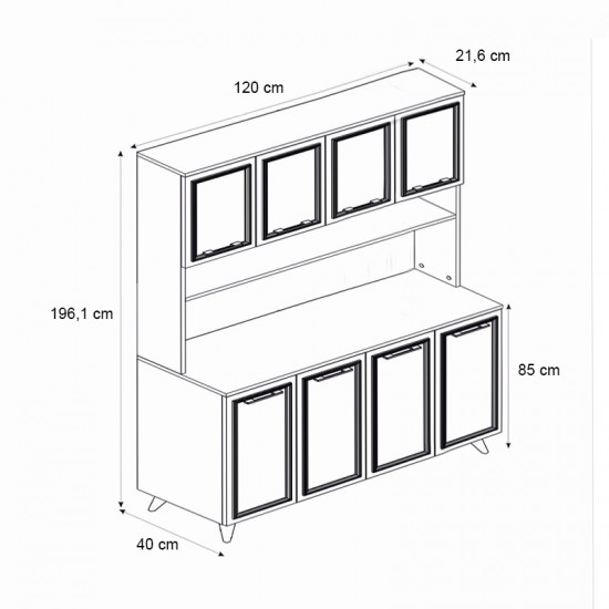 Έπιπλο κουζίνας Potter 4 χρώμα λευκό - rota oak 120x40x196,1εκ.