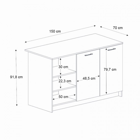 Τραπέζι - Πάγκος κουζίνας Peres χρώμα λευκό - sepet oak 150x70x91,8εκ.