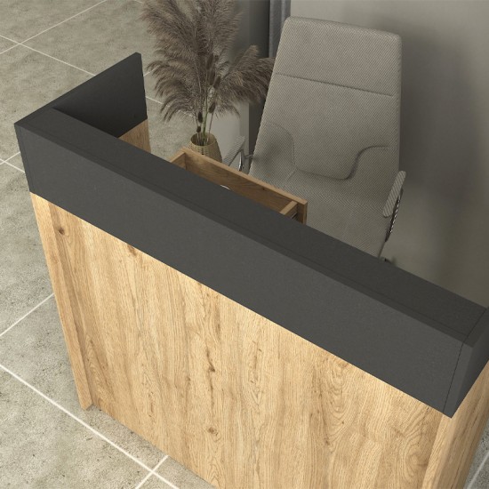 Γραφείο υποδοχής - reception Wilko με LED χρώμα sepet oak - ανθρακί 113,6x42x110εκ.