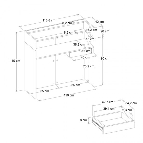 Γραφείο υποδοχής - reception Wilko με LED χρώμα sepet oak - ανθρακί 113,6x42x110εκ.